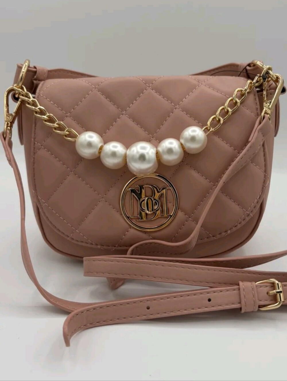 Bagley Mischka Quilted Pearl Accent Crossbody Bag - Dusty Rose NWT